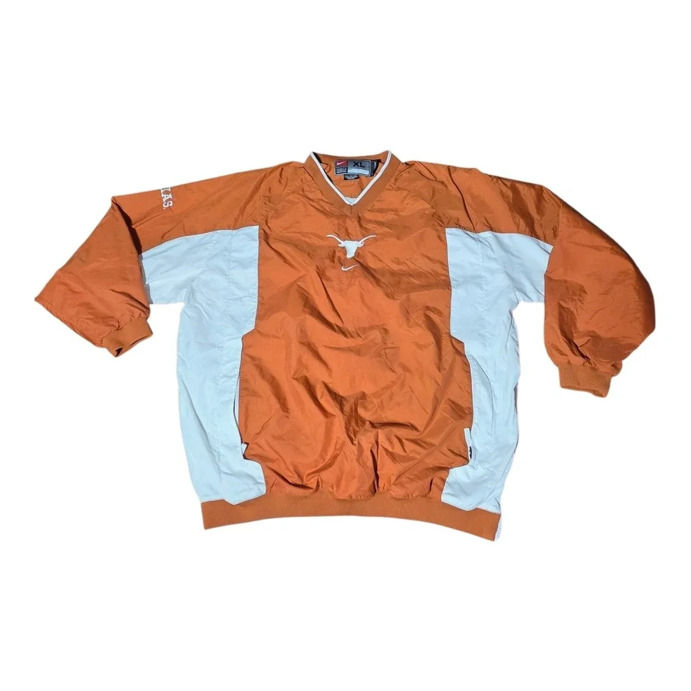 Vintage Nike Texas Longhorns Jacket XL Center Swoosh V-Neck Nylon‎ Pullover A8